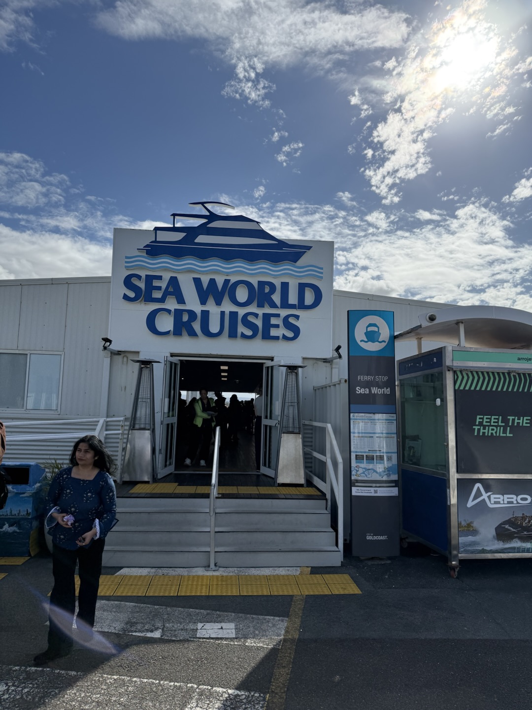 Sea World Cruises terminal entrance beside the Sea World ferry-stop sign
